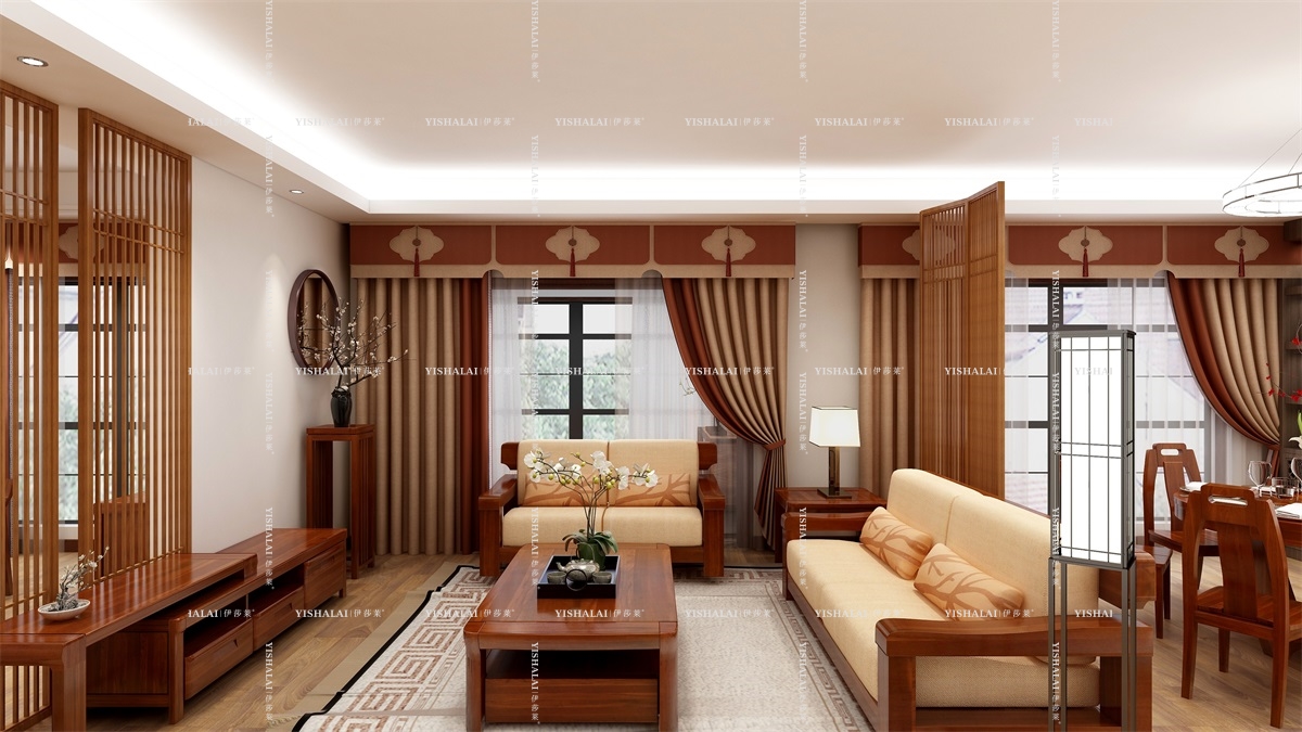 黄瓜成视频人APP-新中式客厅窗帘效果图